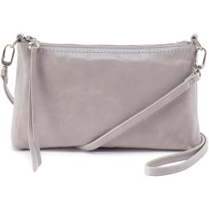 image:imageHOBO Darcy Leather Convertible 3in1 Crossbody Bag with Removable amp Adjustable Strap Exterior Phone Slip Pocket Zipper Security and Fashion Fringe Tassel Light Grey