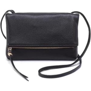 image:imageHOBO Grant Leather Small Foldover Crossbody Bag with Crossbody amp Shoulder Strap Zip Pocket Card Compartment and Slip Phone Holder Black