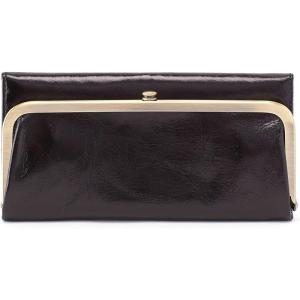 image:imageHOBO Rachel Leather Trifold Continental Wallet has a VintageInspired Aesthetic Frame Closure Money Slot Card Organizer Slip Pocket and Small Mirror Black